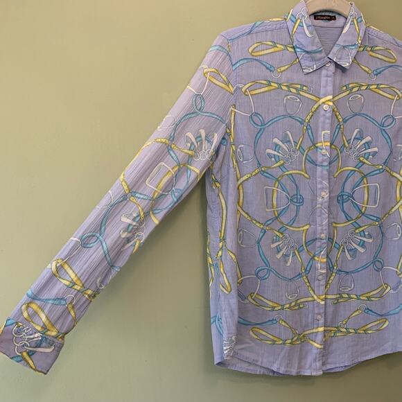 J McLaughlin Top Womens 4 Lavender Brushed Cotton Novelty Print Button Up Shirt - Picture 3 of 10